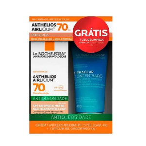 Kit Protetor Solar Facial La Roche-Posay Anthelios Airlicium Pele Clara FPS70 40g + Gel de Limpeza Effaclar Concentrado